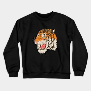 Big Paper Tiger Japanese Drawing Cool Black Crewneck Sweatshirt